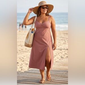 Midi Dress Size Large Sweetheart Neckline, Vented Skirt 100% Cotton SKU 9